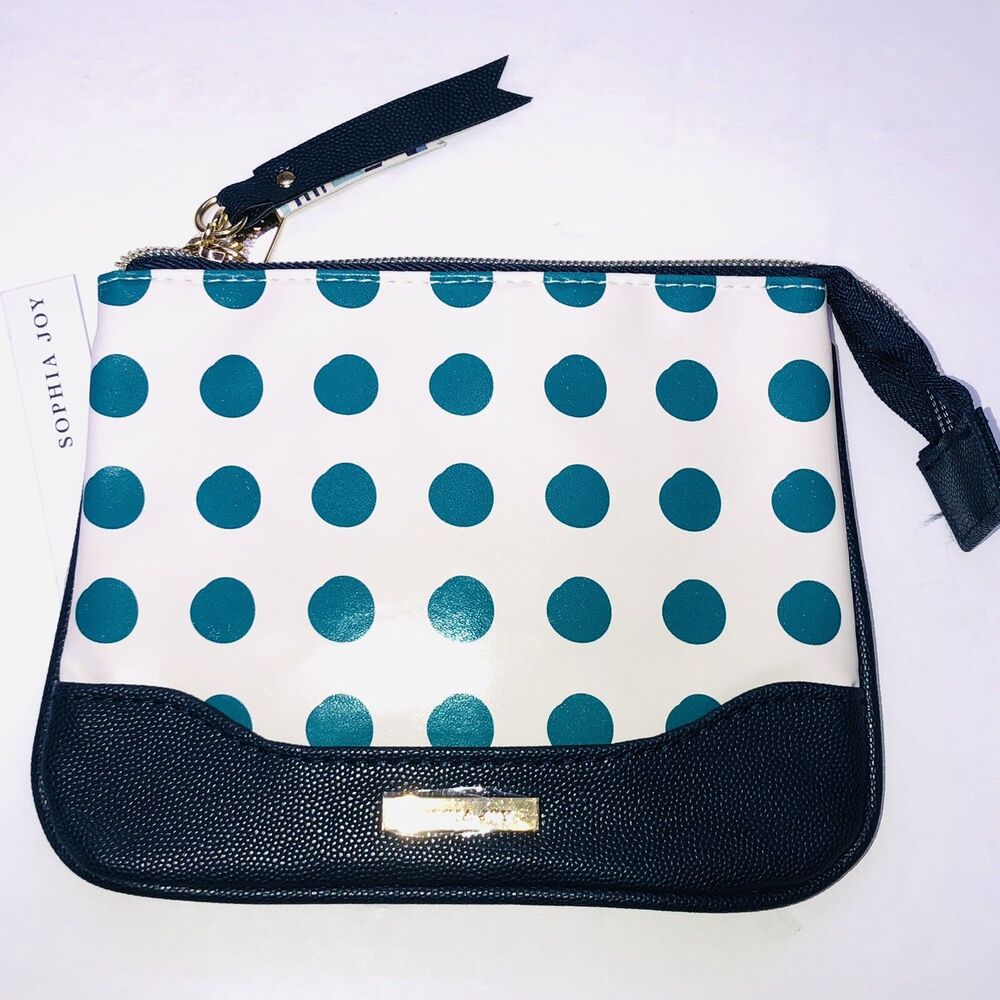 Sophia Joy Purse Kit Polka Dots 7” X 5.5” Make Up Bag Zippered NWT